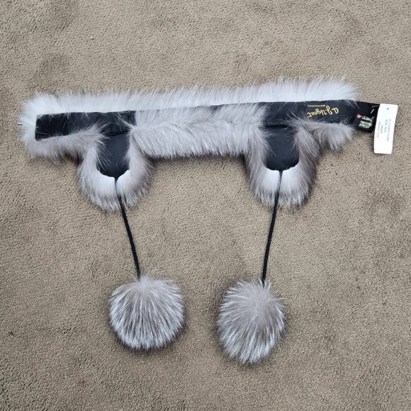 Indigo Fox Fur Headband with Ear Flaps and Tassels - Picture 3 of 4